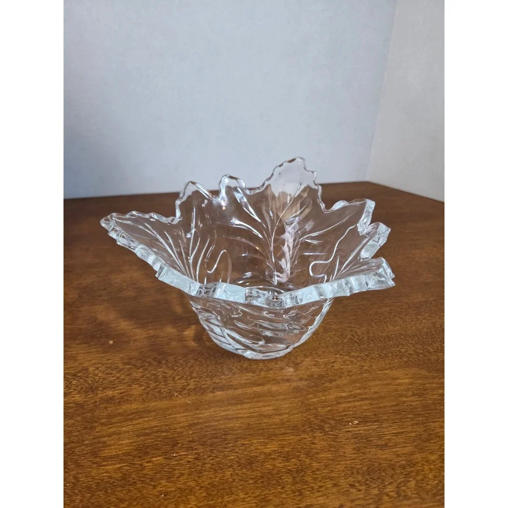 Clear Pressed Glass Maple Leaf Bowl Vintage Style Fall Autumn Decor Candy Dish